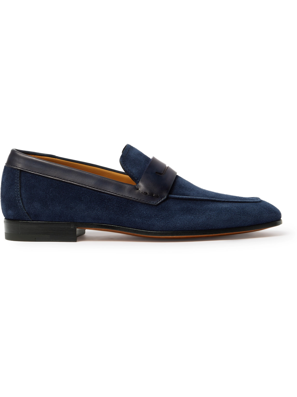 Berluti Lorenzo Leather-trimmed Suede Loafers In Blue