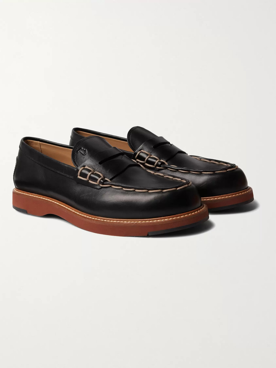 Tod's Contrast Stitching Chunky Sole Loafers In Black