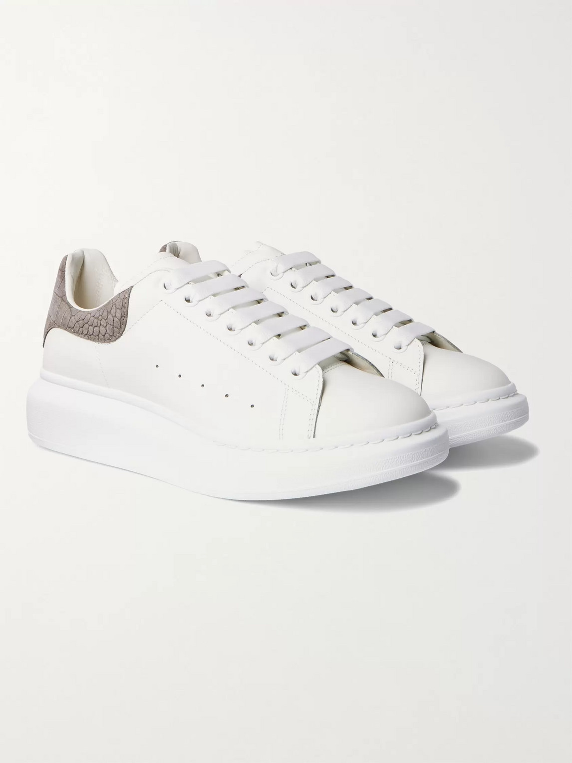 ALEXANDER MCQUEEN EXAGGERATED-SOLE CROC EFFECT SUEDE-TRIMMED LEATHER SNEAKERS