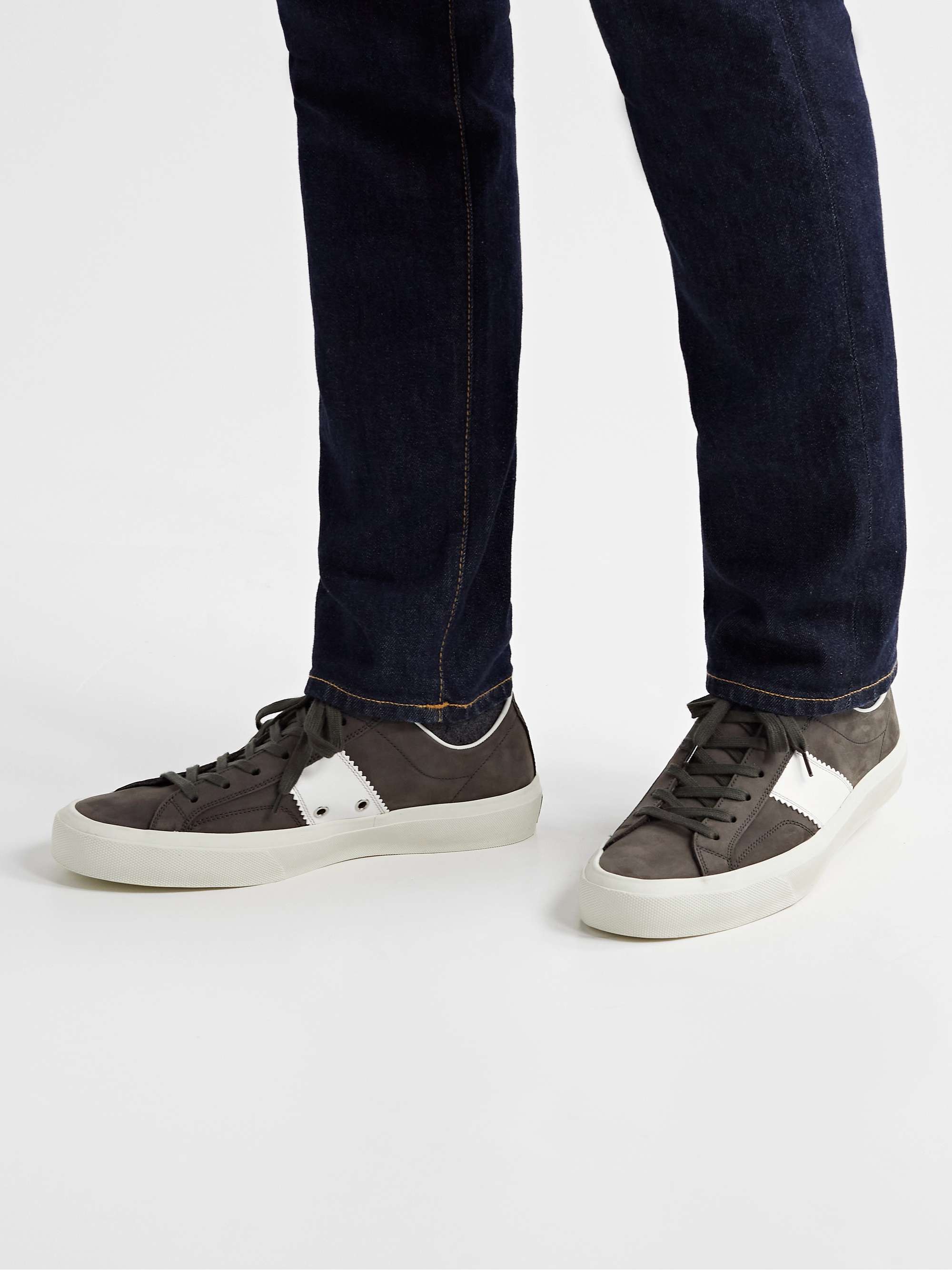 TOM FORD Cambridge Leather-Trimmed Nubuck Sneakers