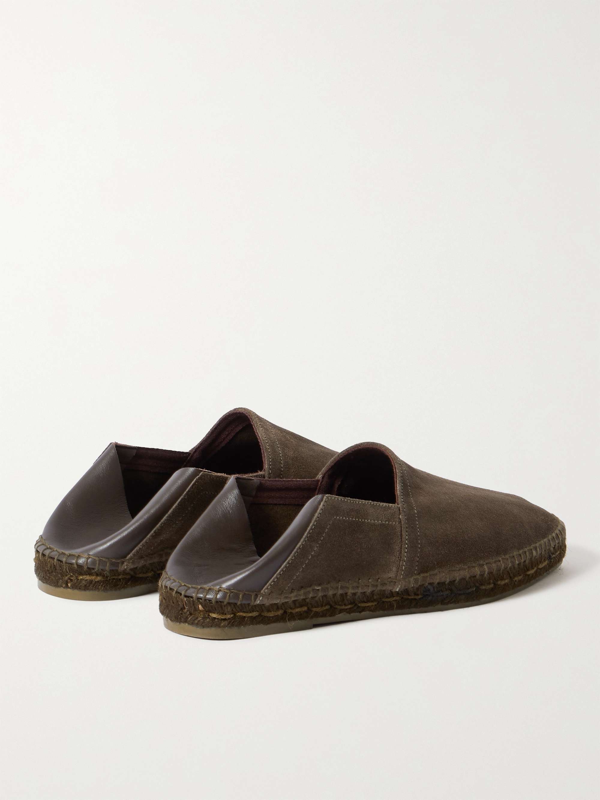 TOM FORD Barnes Collapsible-Heel Leather-Trimmed Suede Espadrilles