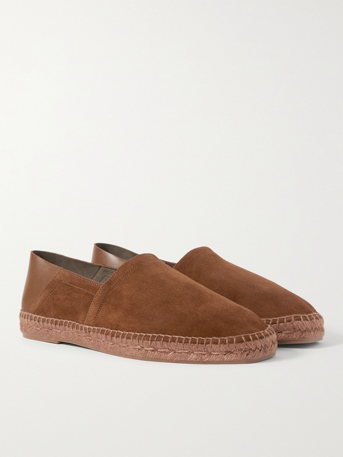 TOM FORD BARNES COLLAPSIBLE-HEEL LEATHER-TRIMMED SUEDE ESPADRILLES