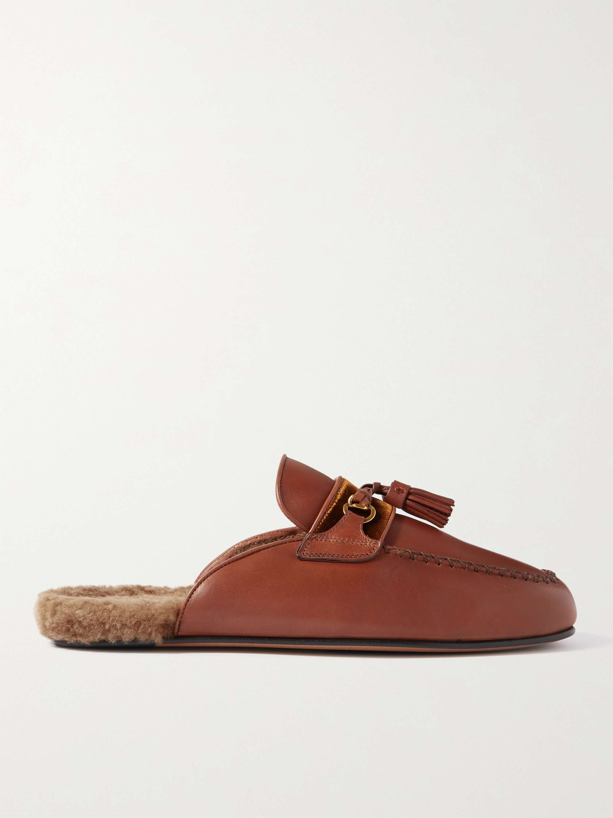 Brown Stephan Leather Tasselled Backless Loafers | TOM FORD | MR