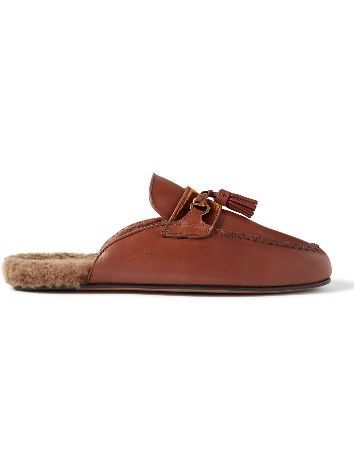 Tom Ford Stephan Shearling-lined Leather Tasselled Backless Loafers In Brown