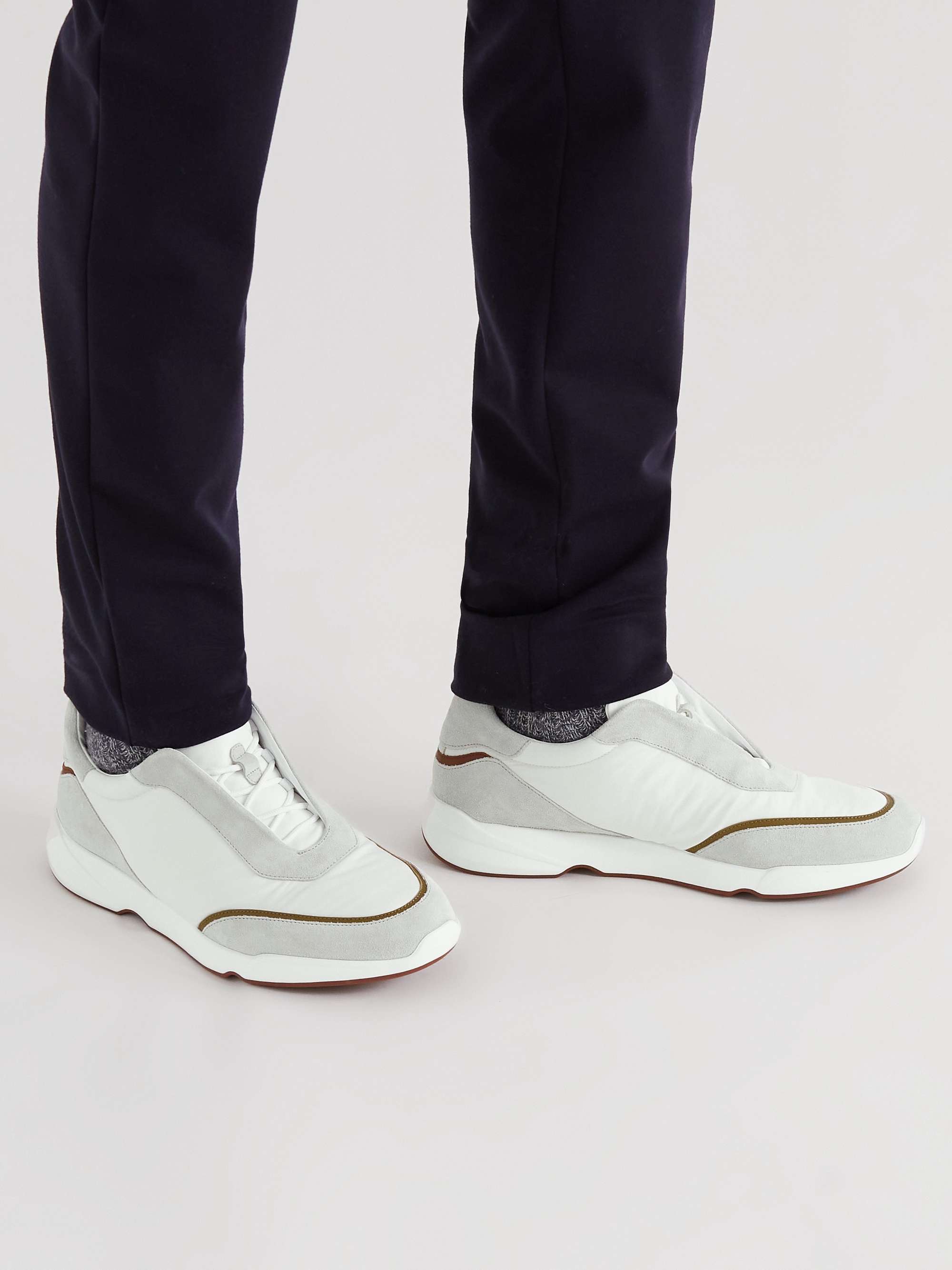 LORO PIANA Modular Walk Leather-Trimmed Canvas and Suede Sneakers