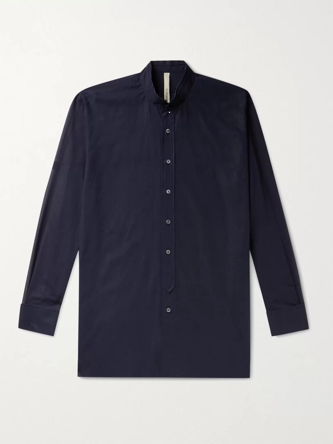 Aldomariacamillo Grandad-collar Cotton-voile Shirt In Blue