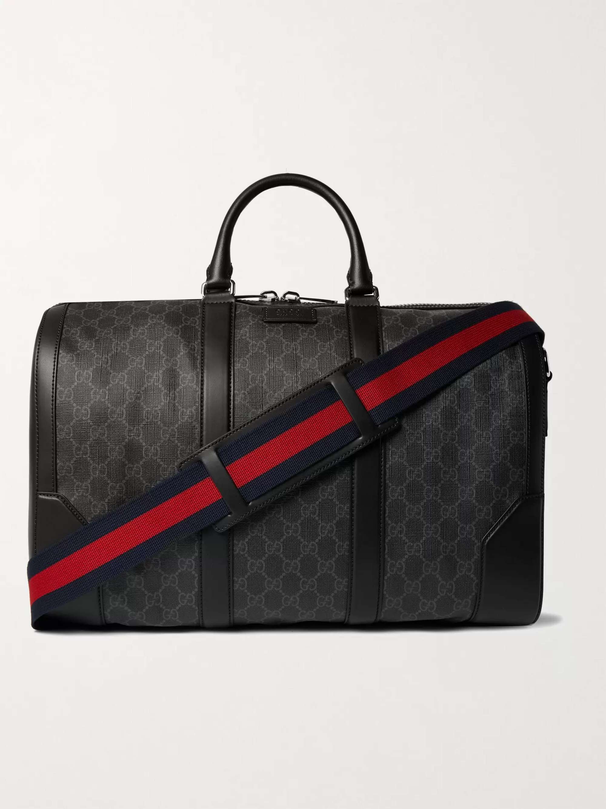 GUCCI Leather-Trimmed Monogrammed Coated-Canvas Holdall
