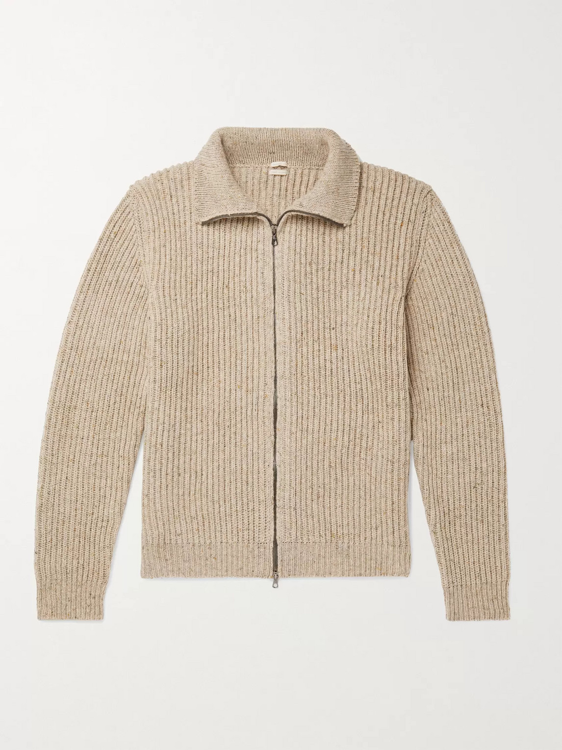 MASSIMO ALBA BERGEN RIBBED MÉLANGE WOOL, YAK AND CASHMERE-BLEND ZIP-UP CARDIGAN
