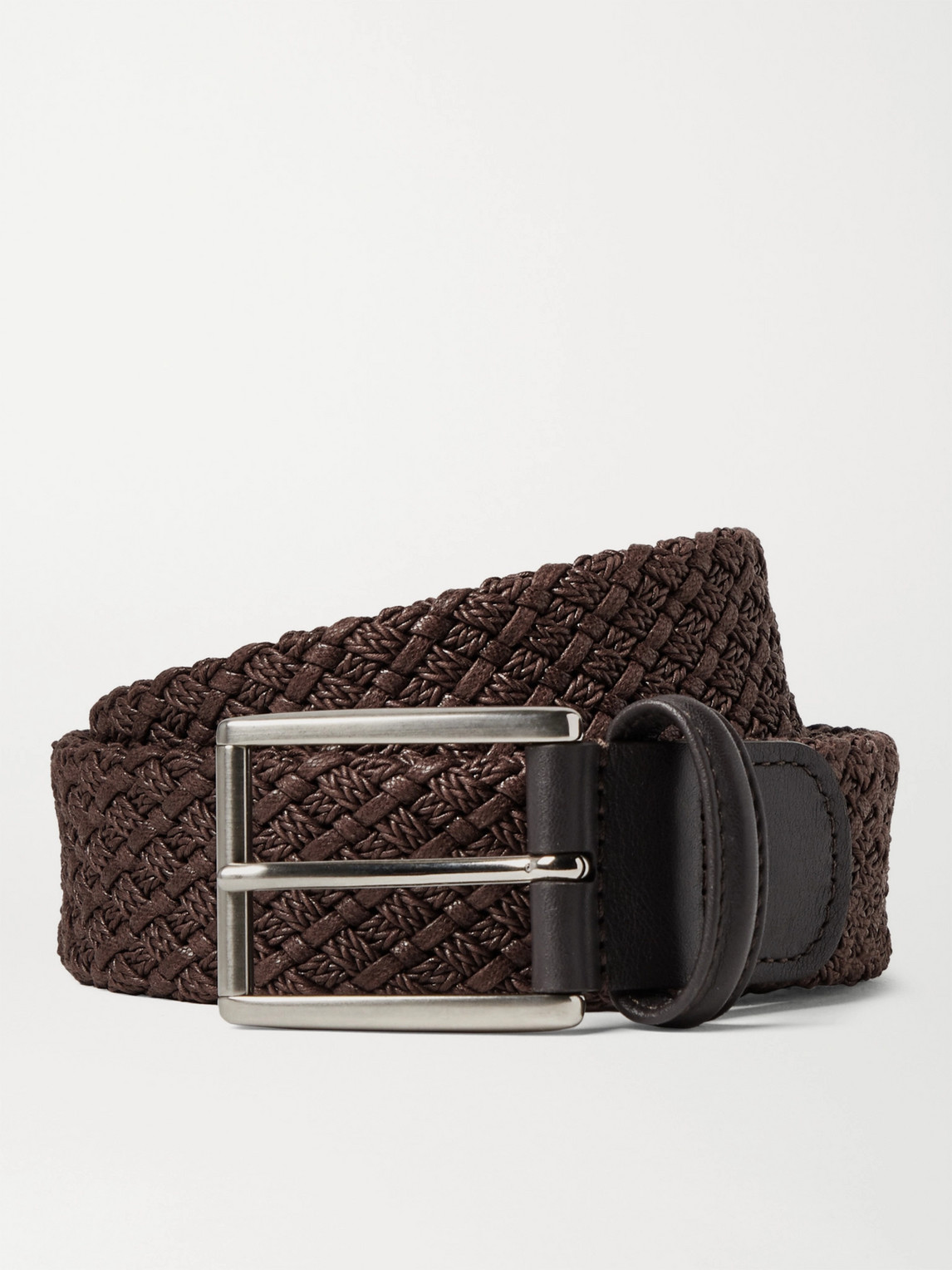 Anderson's 3.5cm Leather-trimmed Woven Elastic Belt In Brown