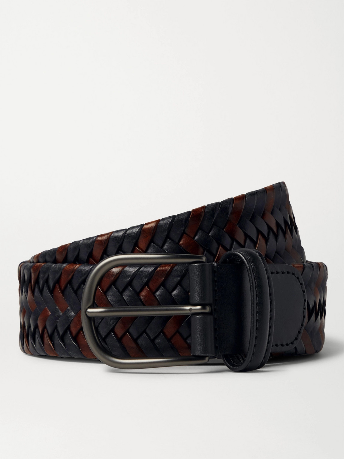 Anderson's 3.5cm Woven Leather Belt In Brown