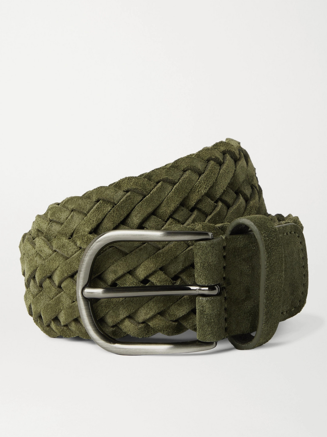 Anderson's 3.5cm Woven Suede Belt In Green