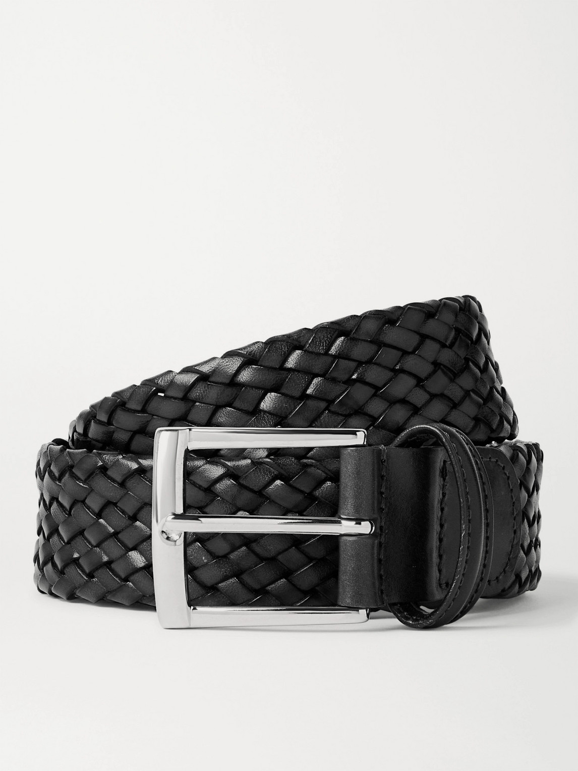 Anderson's 3.5cm Woven Leather Belt In Gray