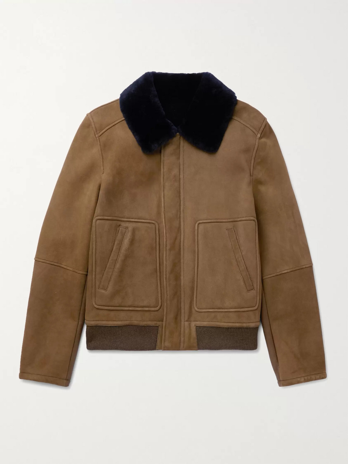 Yves Salomon Slim-fit Shearling-lined Suede Bomber Jacket In Brown