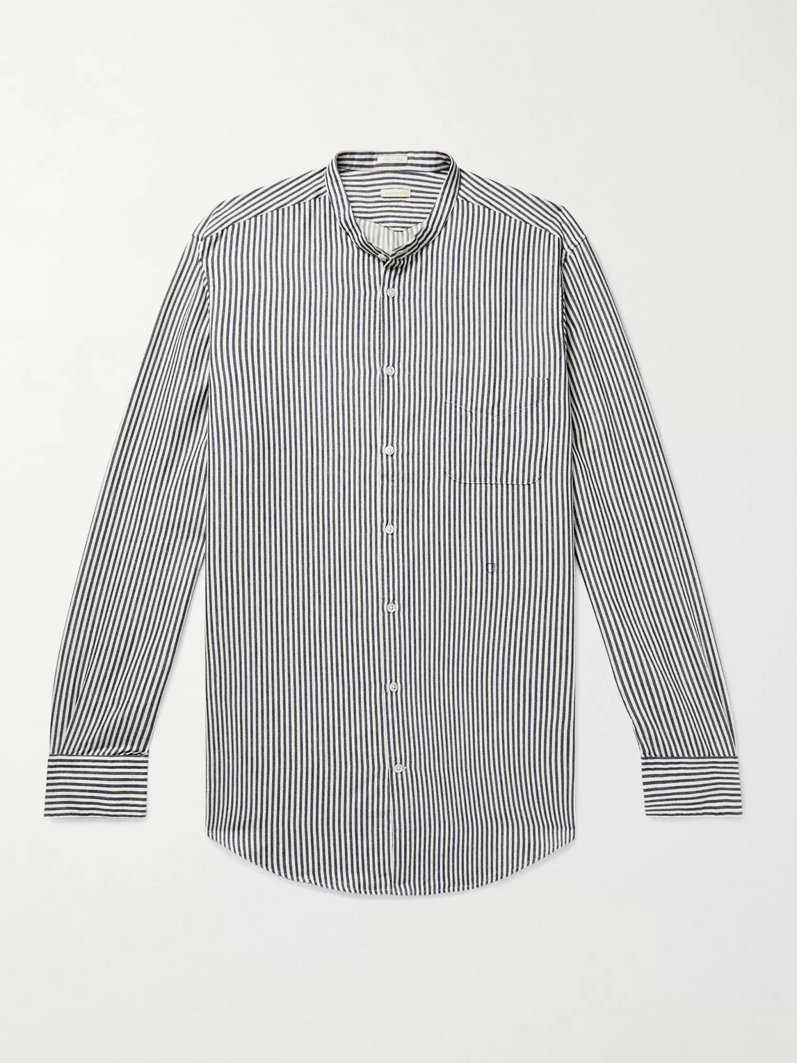 Massimo Alba Grandad-collar Striped Cotton Shirt In Blue