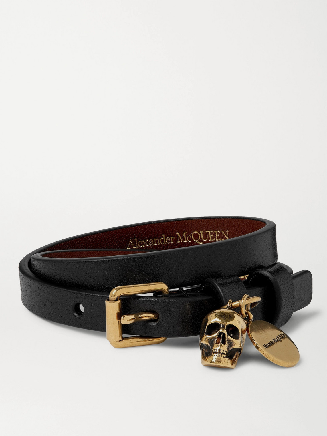 Alexander Mcqueen Leather And Gold-tone Bracelet In Black | ModeSens
