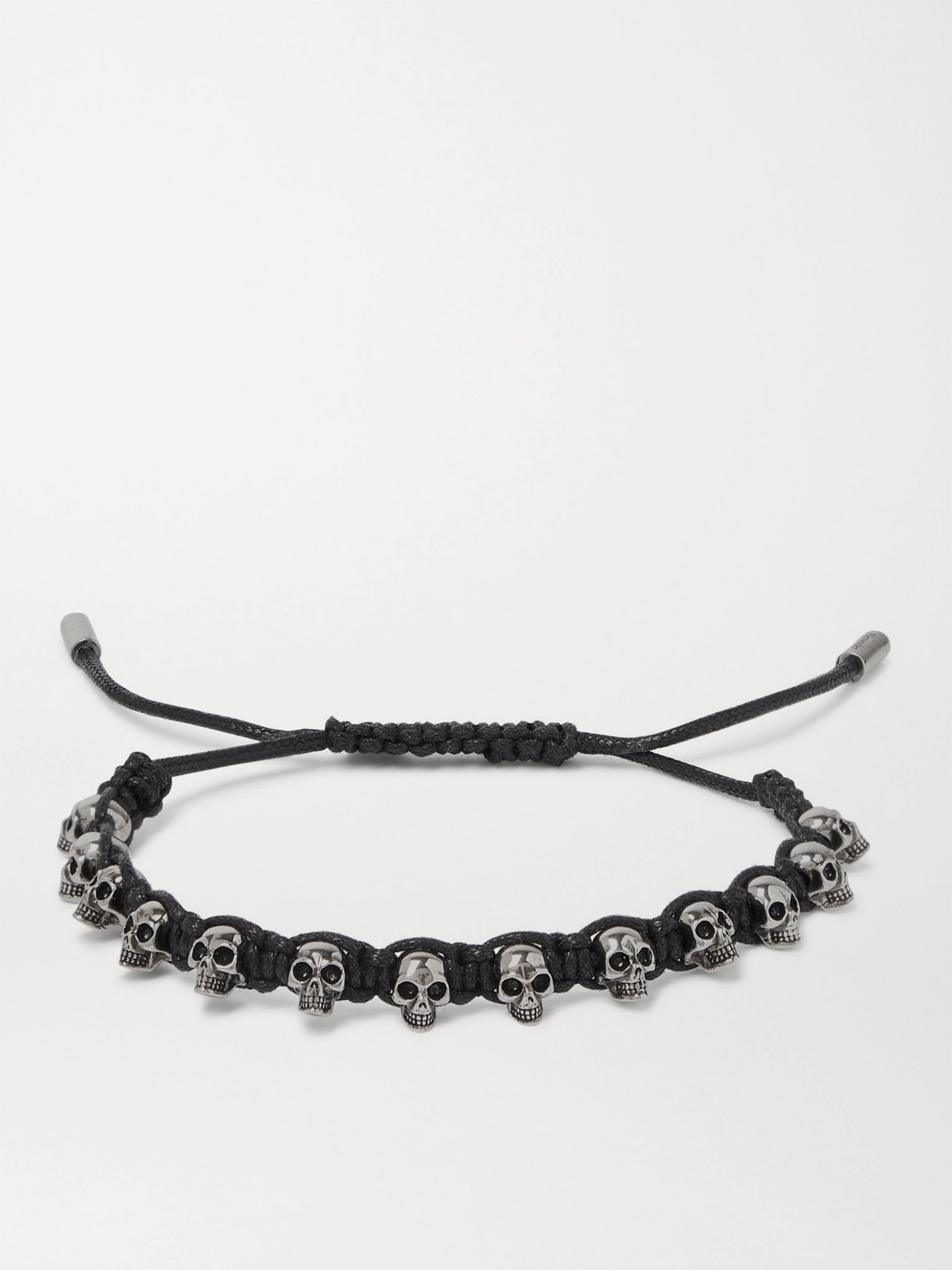 ALEXANDER MCQUEEN SILVER-TONE AND WOVEN LEATHER BRACELET
