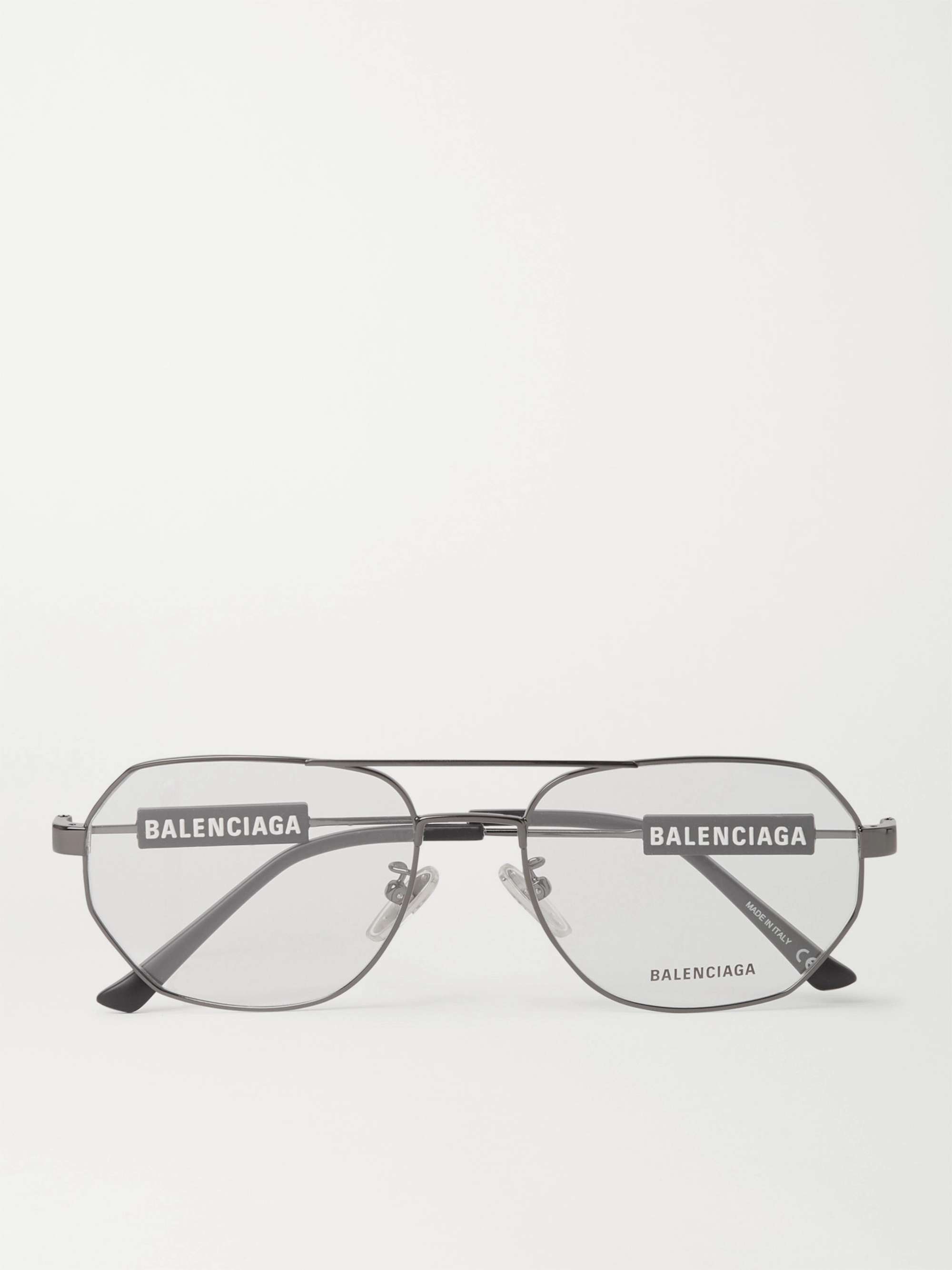 BALENCIAGA EYEWEAR Aviator-Style Gunmetal-Tone Optical Glasses