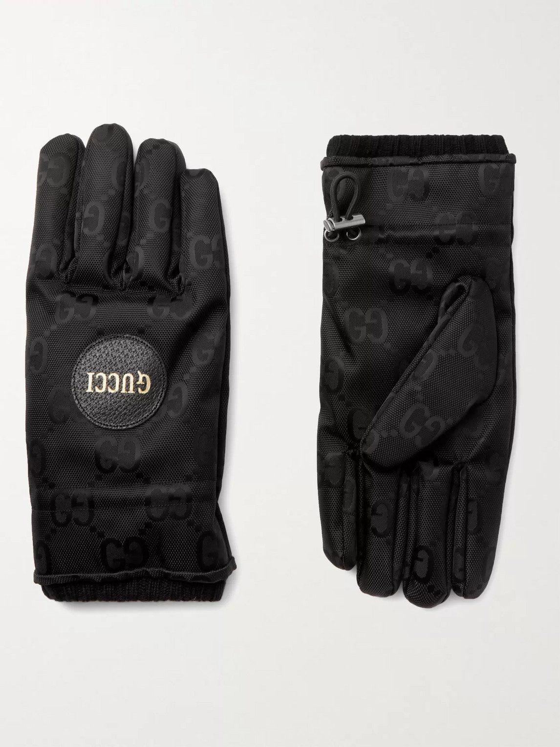 Gucci Padded Cashmere-lined Logo-jacquard Shell Gloves In Black