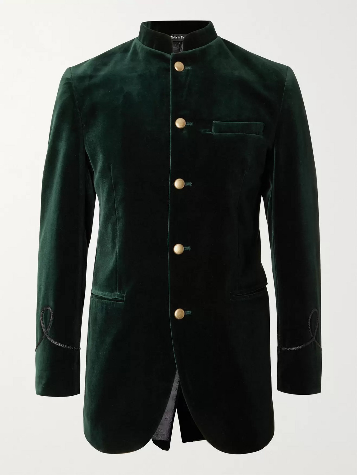 Favourbrook Slim-fit Nehru-collar Cotton-velvet Blazer In Dark Green