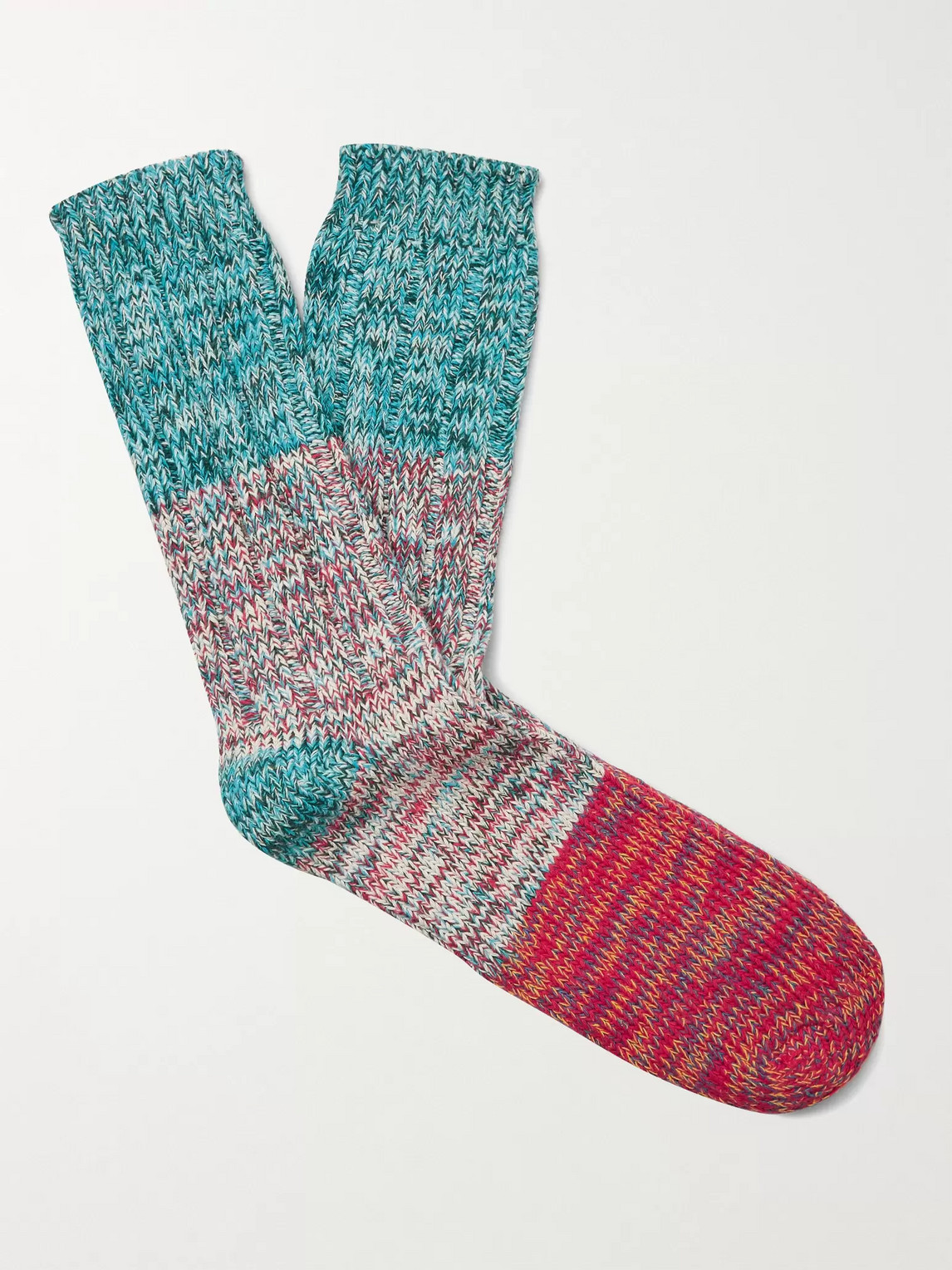 Thunders Love Charlie Ribbed Mélange Recycled Cotton-blend Socks In Turquoise