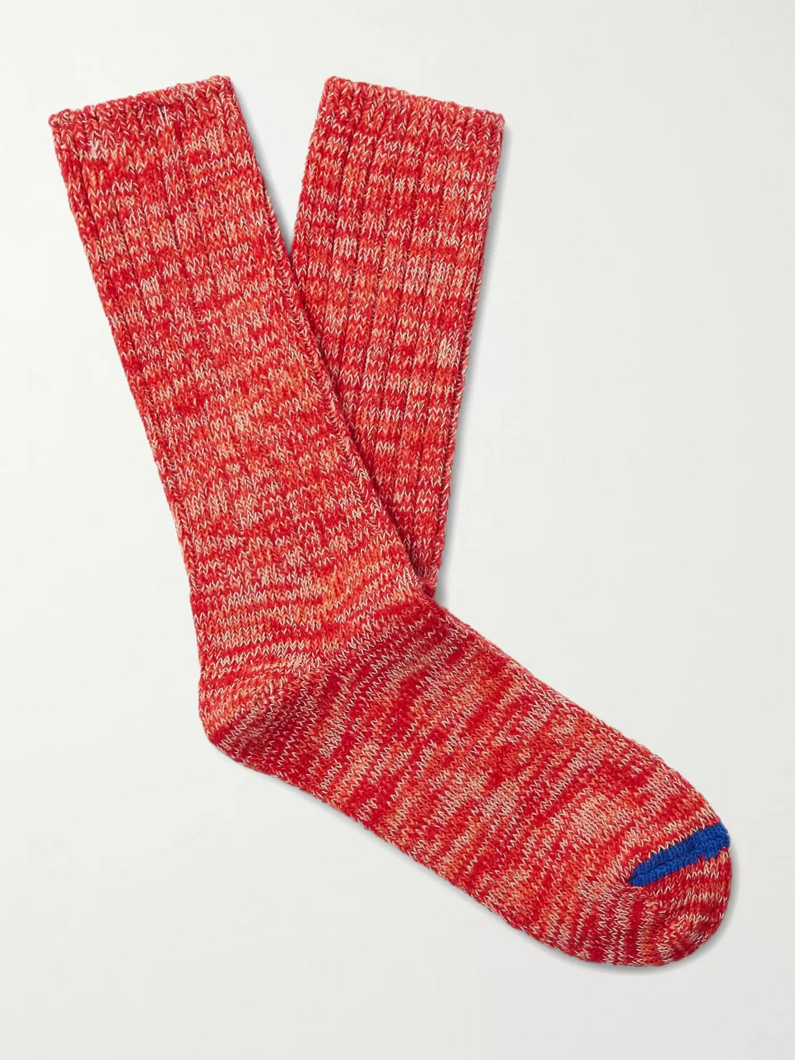 Thunders Love Ribbed Mélange Recycled Cotton-blend Socks In Red