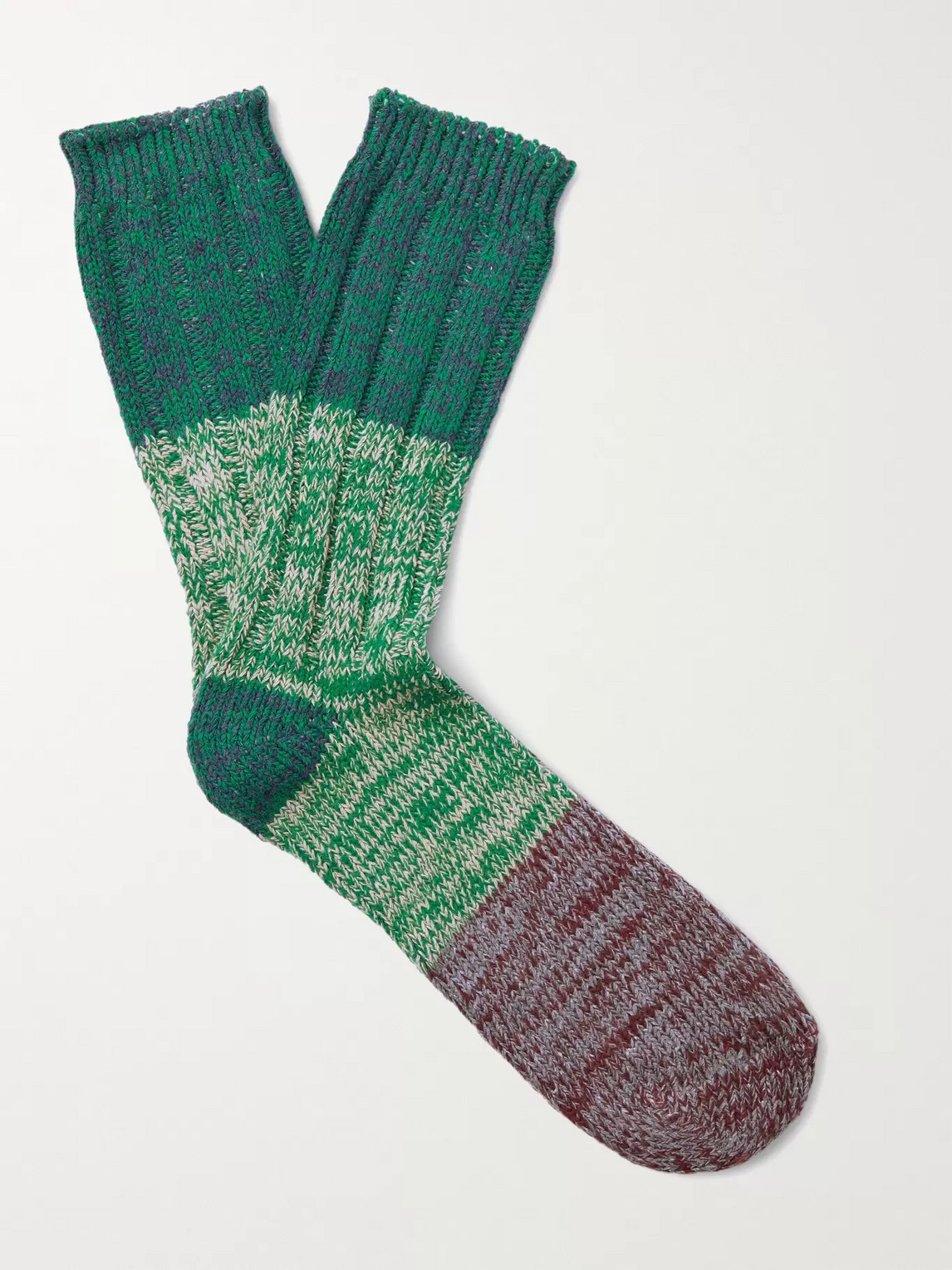 Thunders Love Charlie Ribbed Mélange Recycled Cotton-blend Socks In Green