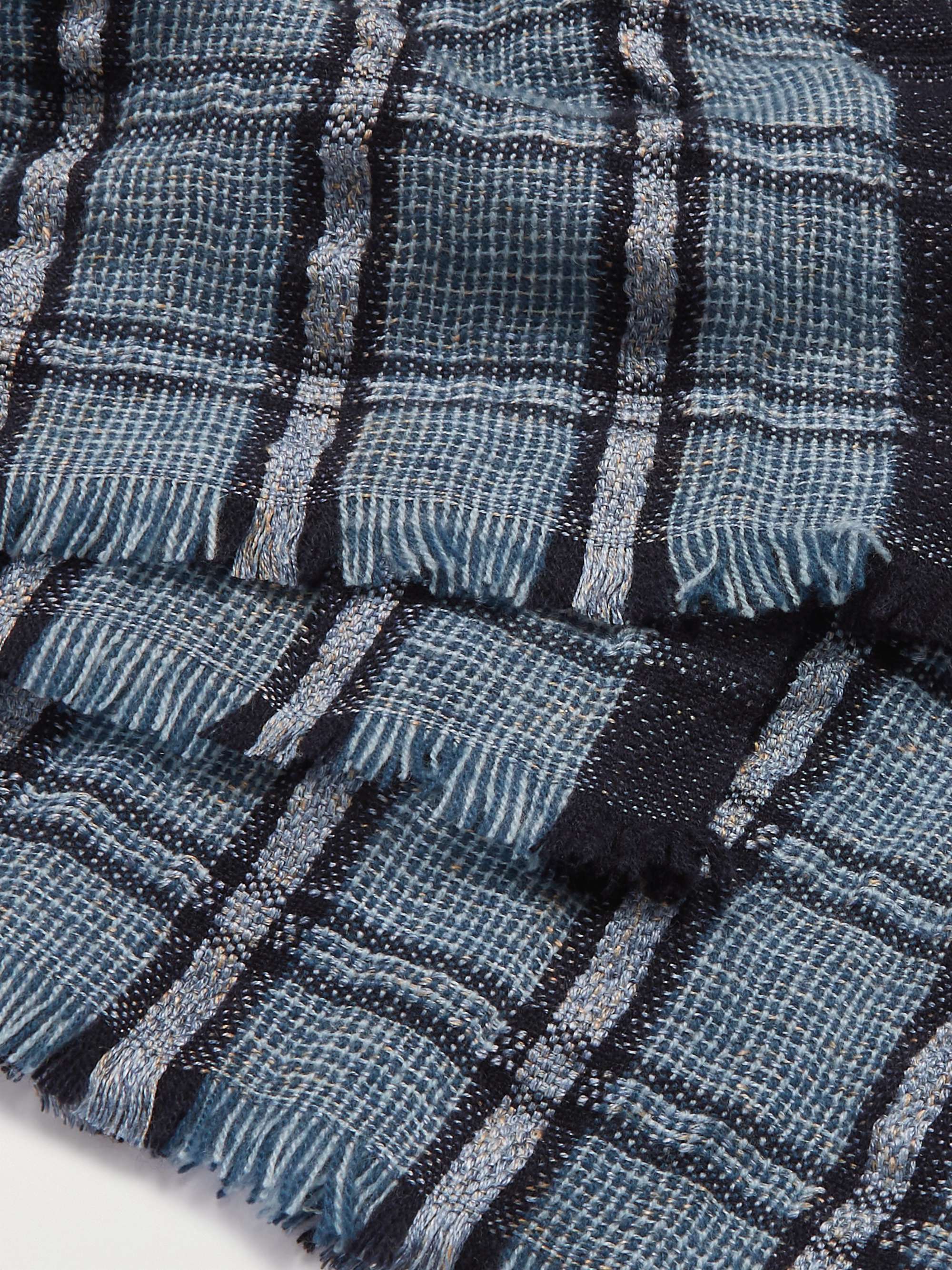 LORO PIANA Checked Linen and Cashmere-Blend Tweed Scarf