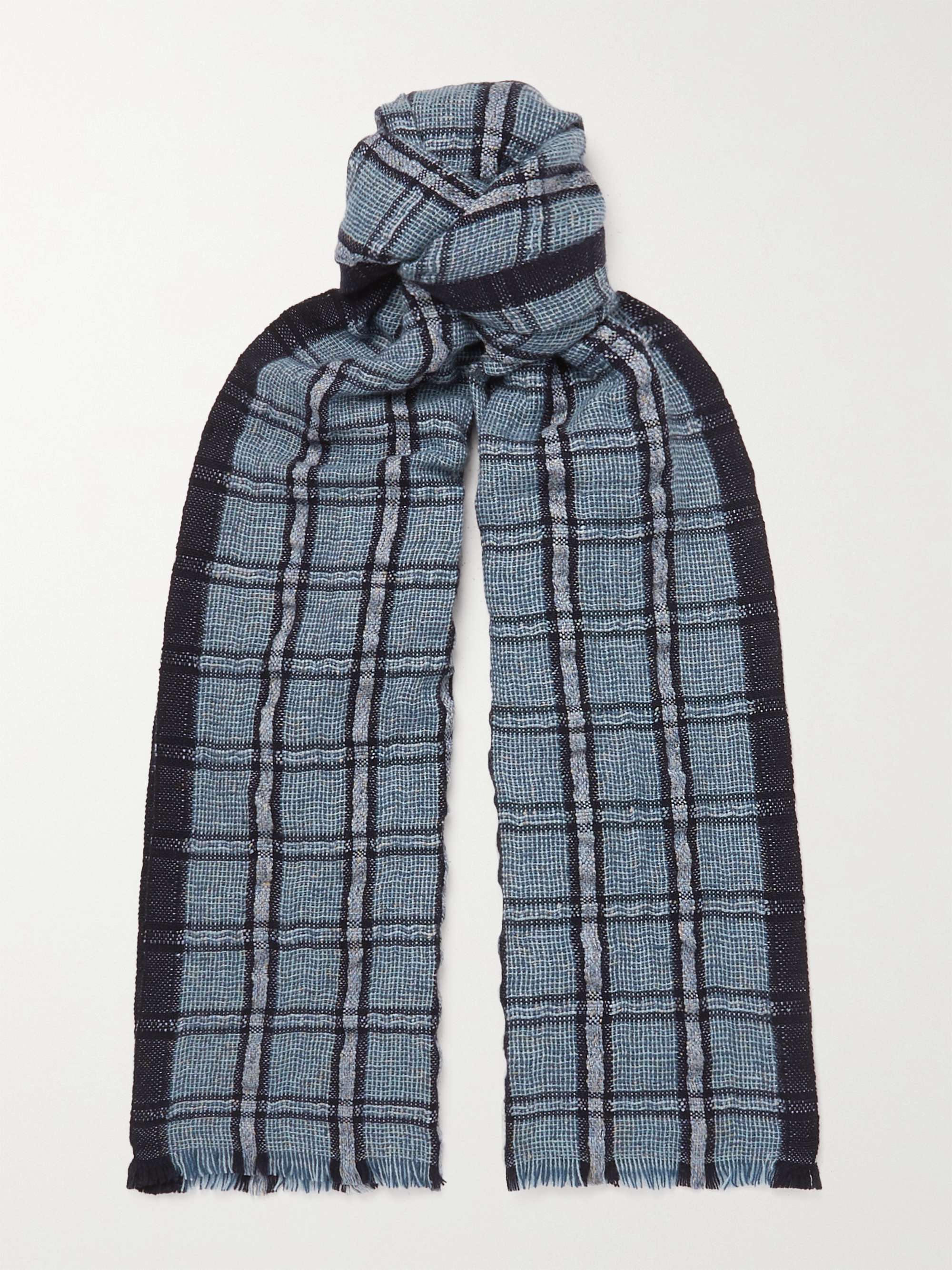 LORO PIANA Checked Linen and Cashmere-Blend Tweed Scarf
