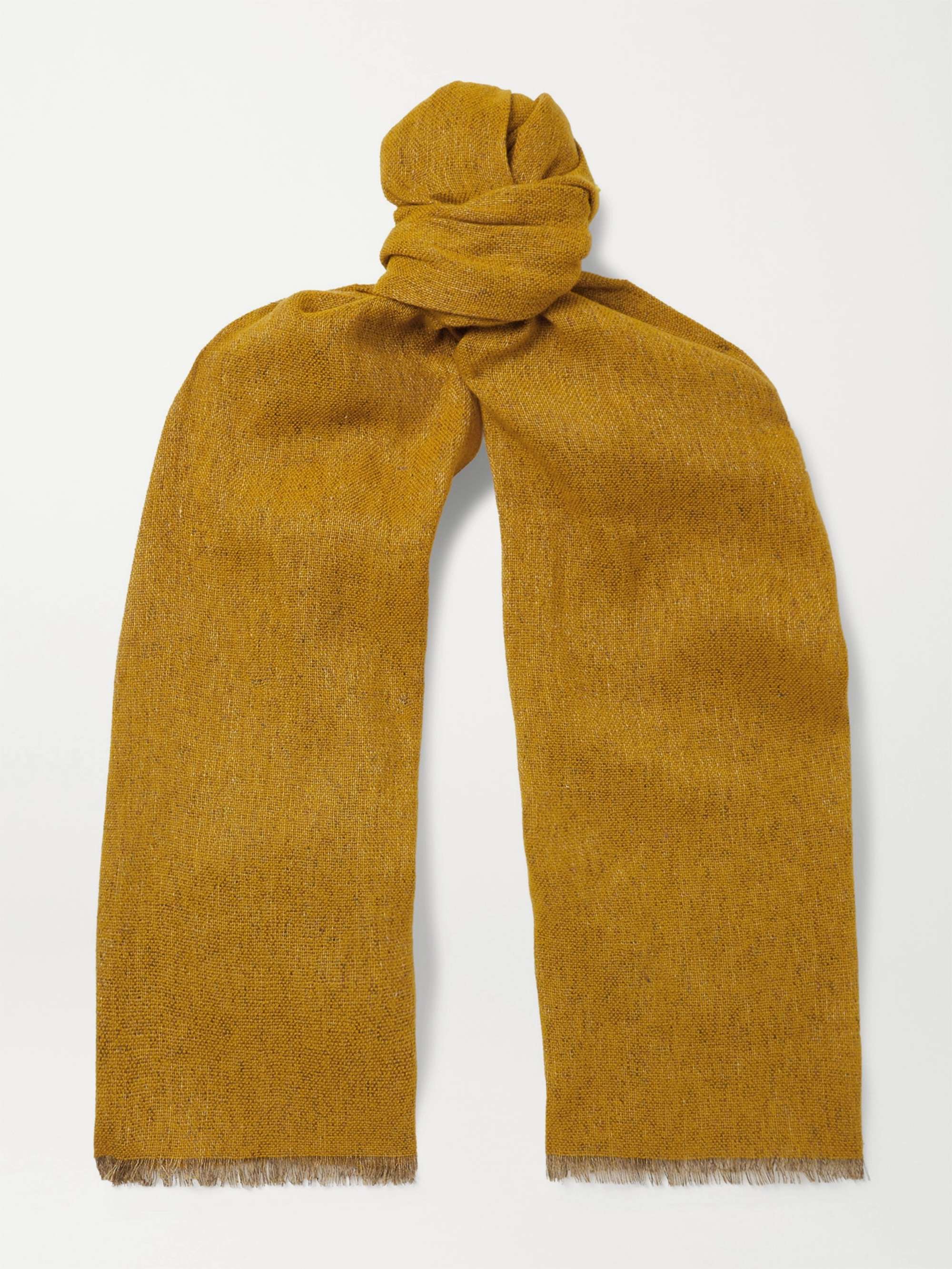 LORO PIANA Fringed Mélange Baby Cashmere and Linen-Blend Scarf