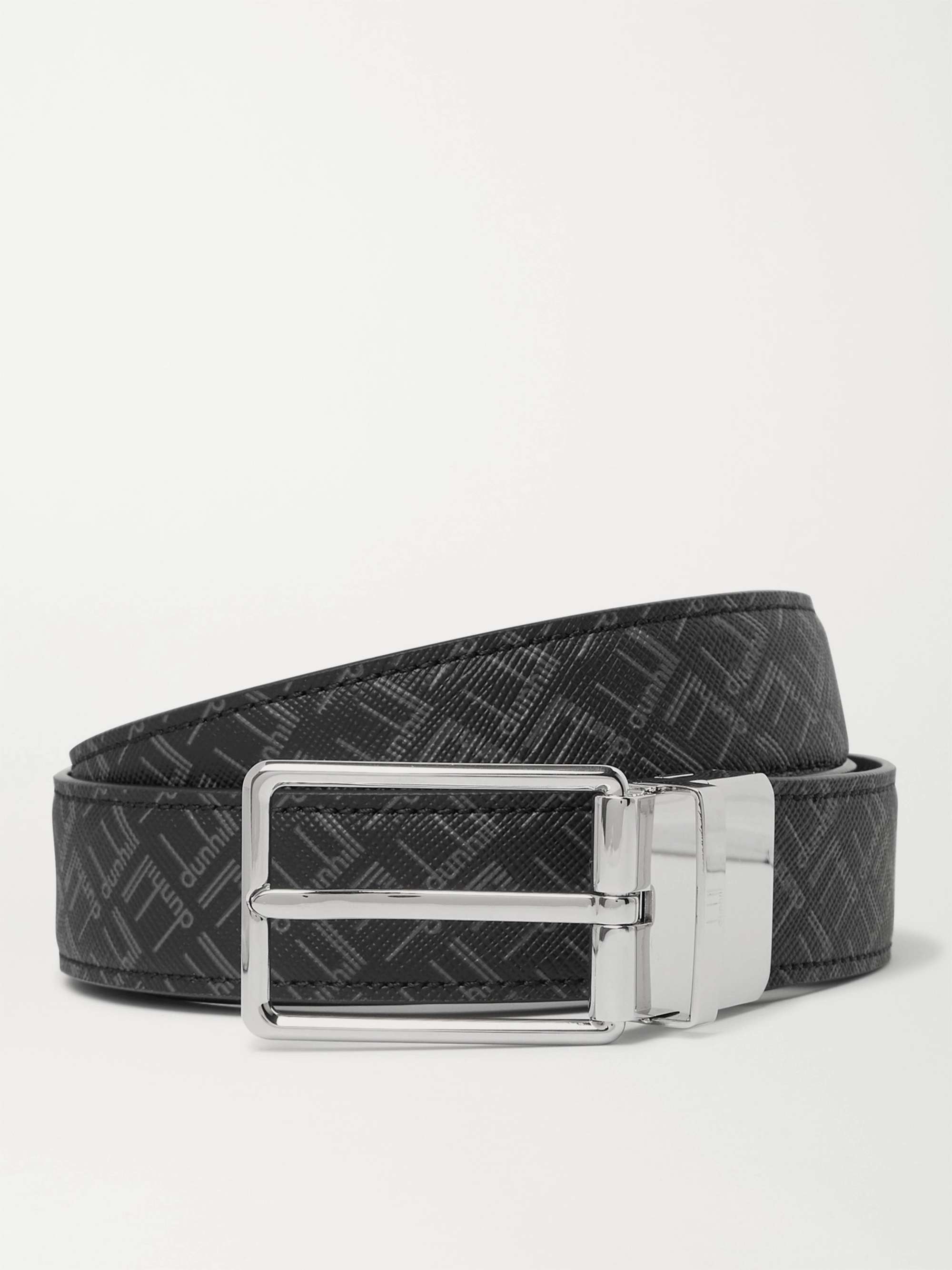 DUNHILL 3cm Reversible Logo-Print Coated-Canvas and Leather Belt