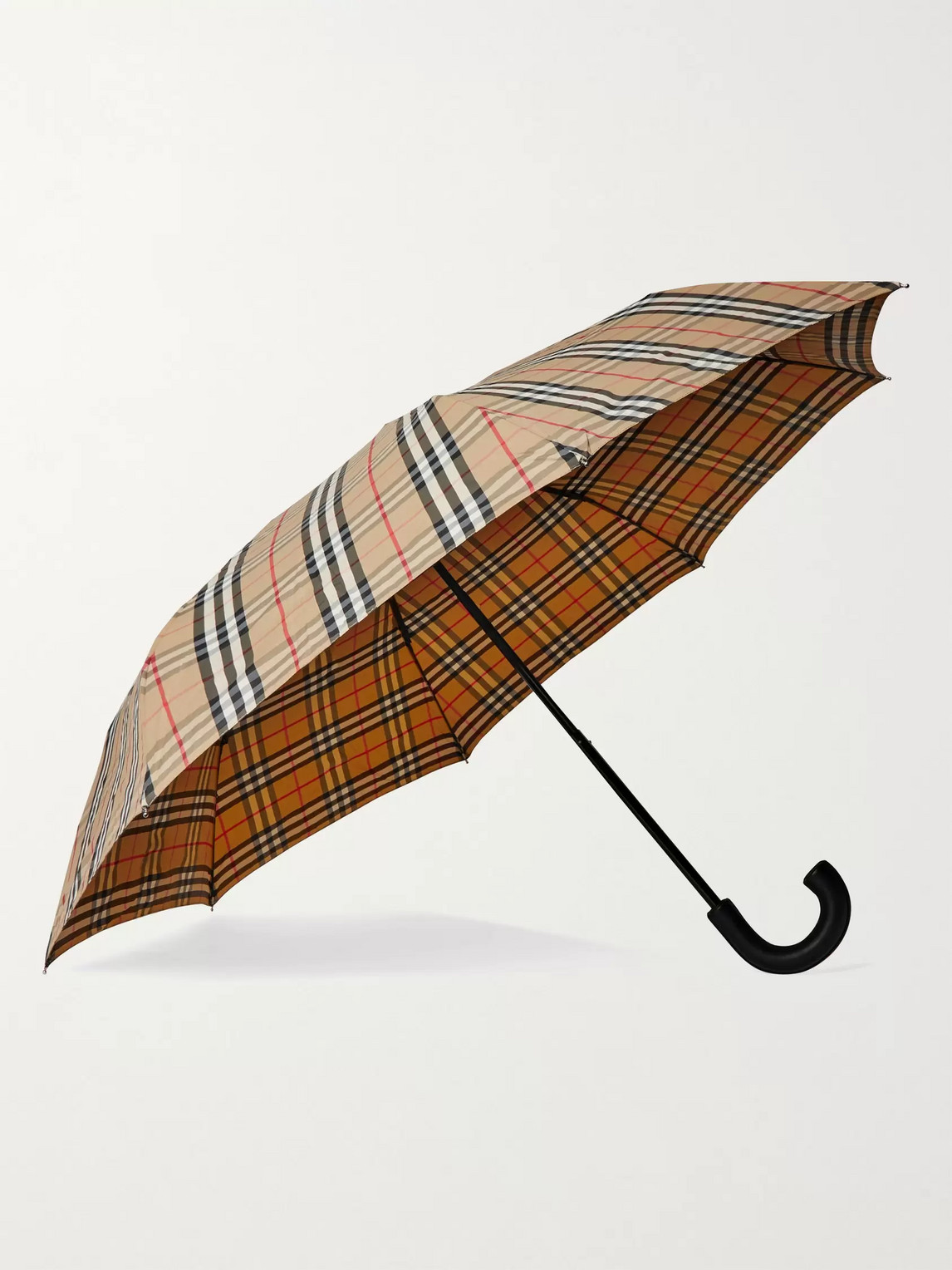 Burberry Checked Leather-handle Umbrella In Neutrals