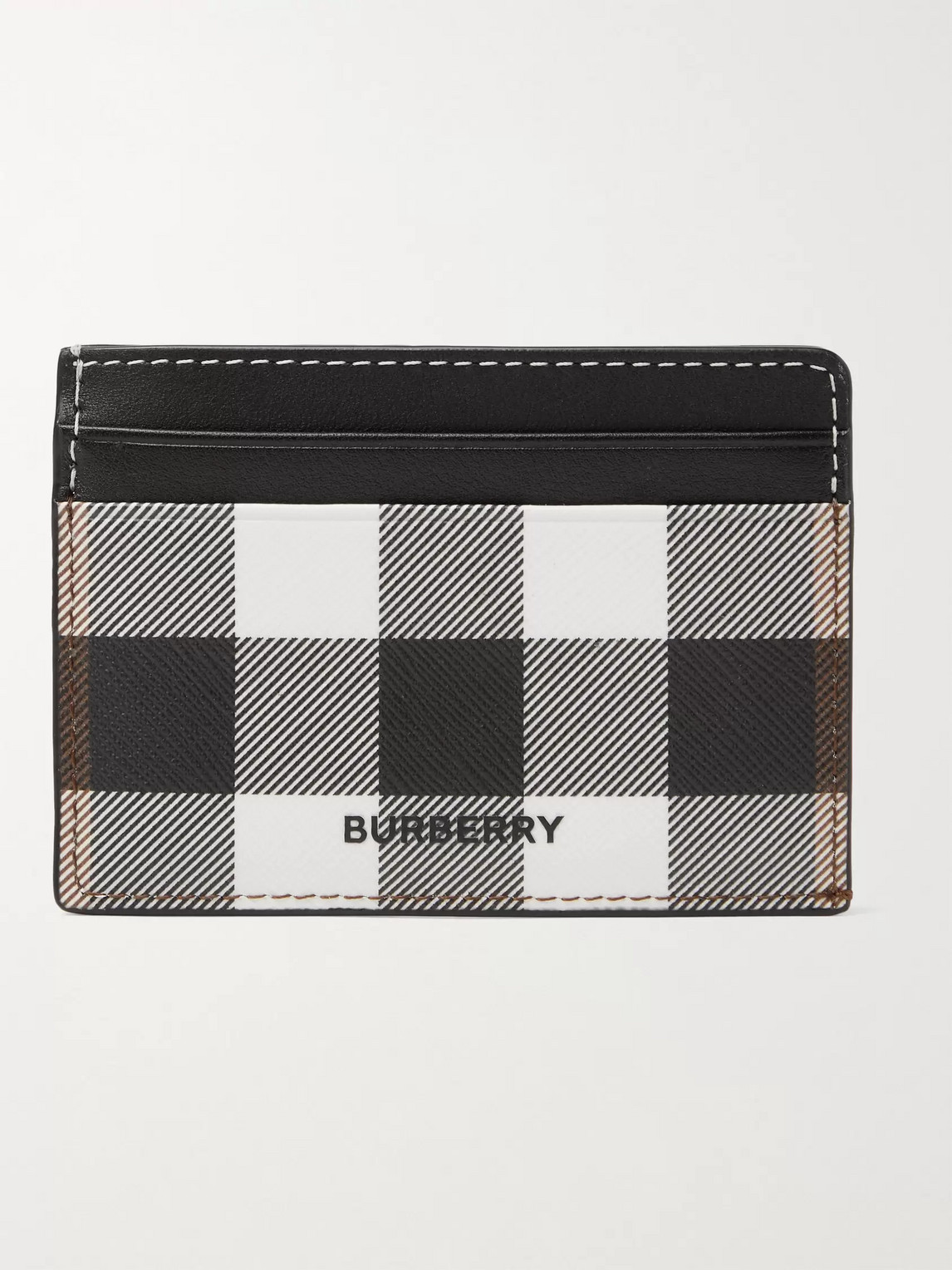 Burberry Logo-appliquéd Checked E-canvas And Leather Cardholder In Brown