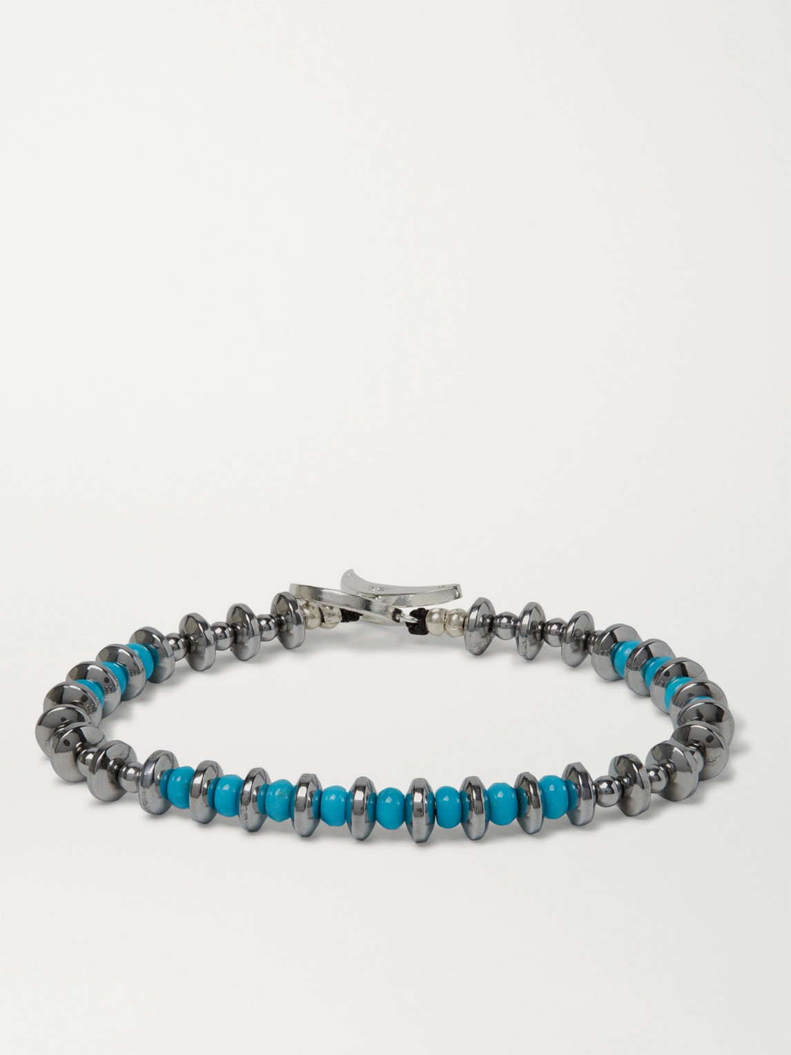 Mikia Hematite And Sterling Silver Beaded Bracelet In Blue