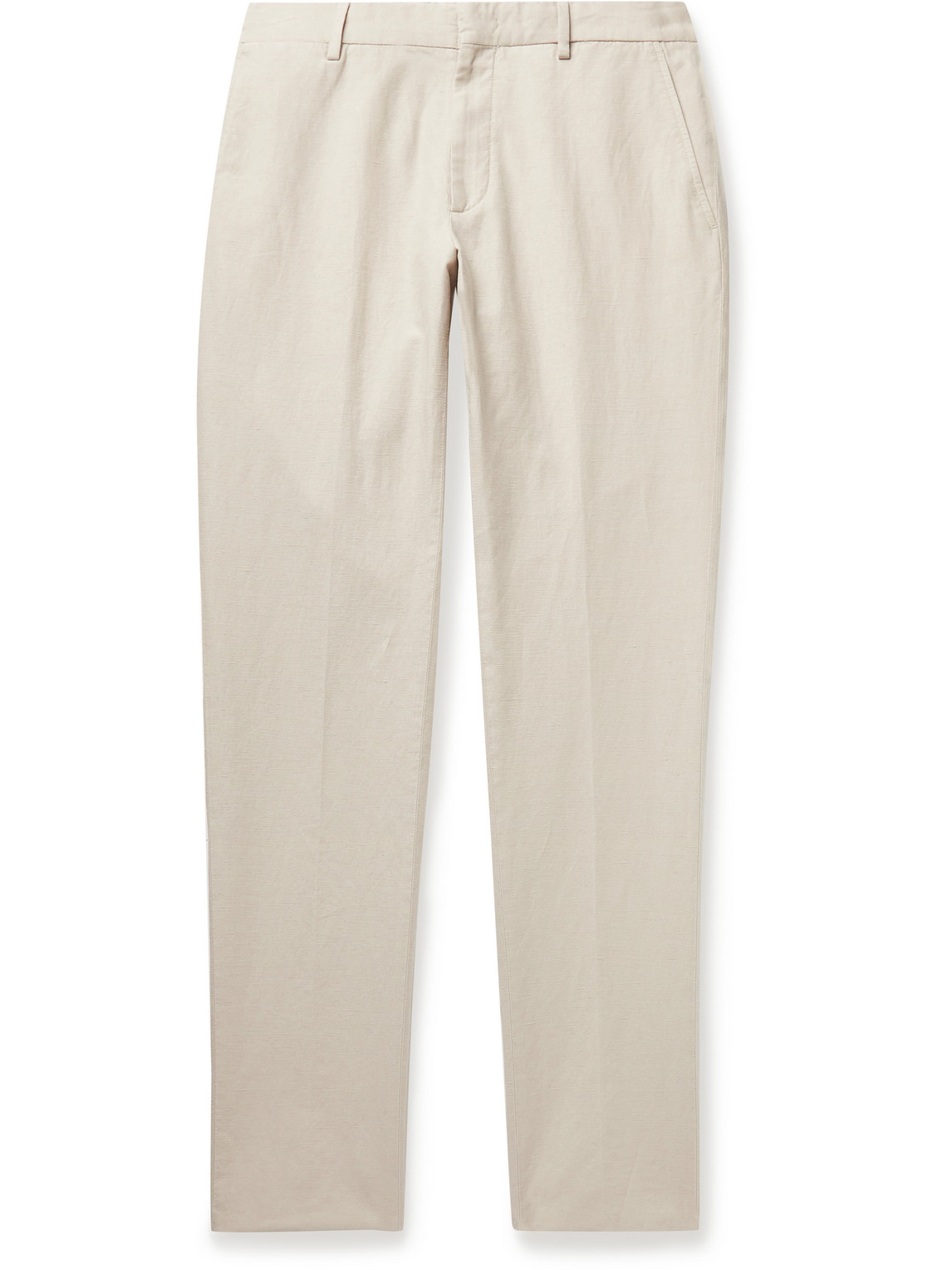 Ermenegildo Zegna Cotton And Linen-blend Trousers In Neutrals