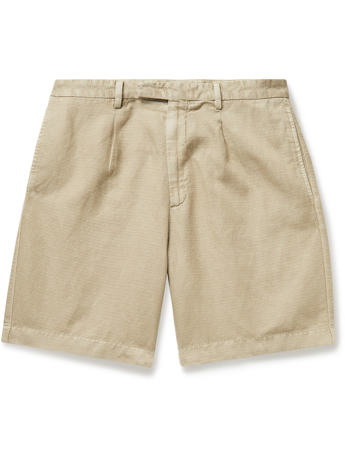 Boglioli Pleated Cotton And Hemp-blend Shorts In Neutrals