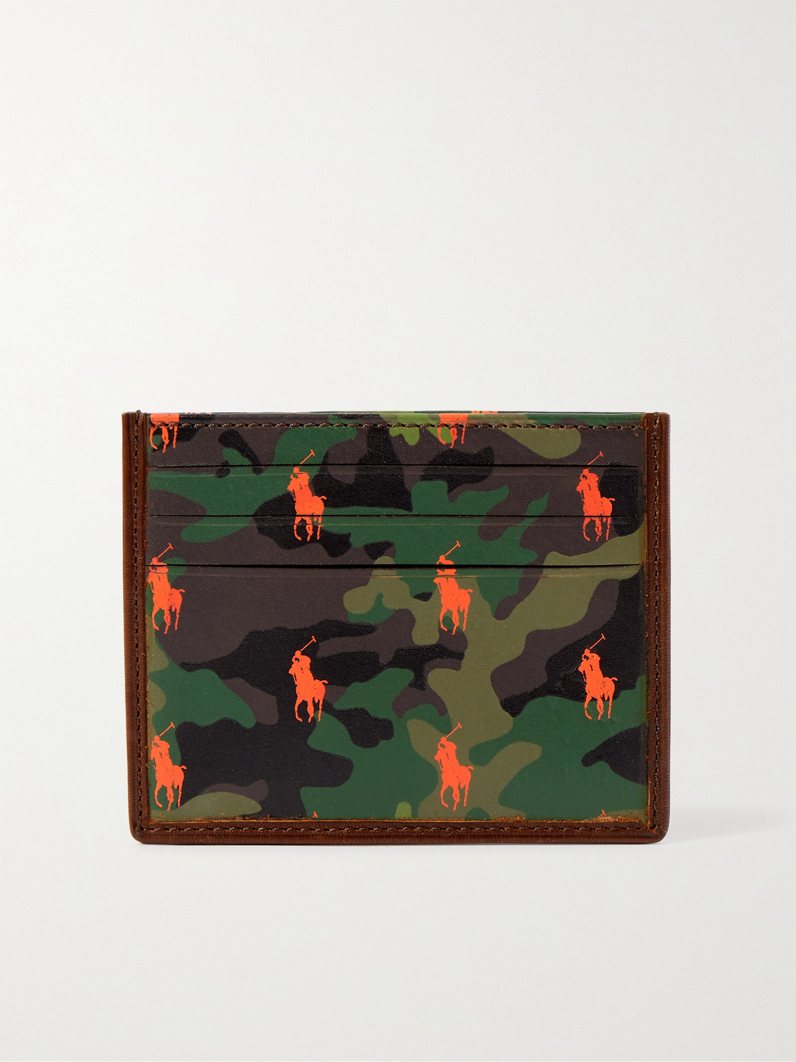 Polo Ralph Lauren Logo- And Camouflage-print Leather Cardholder In Brown