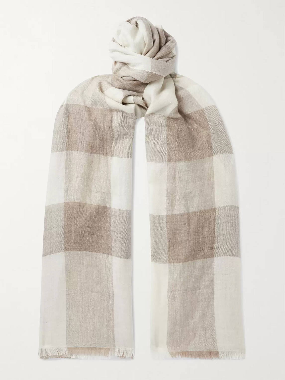 Anderson & Sheppard Fringed Checked Cashmere Scarf In Neutrals