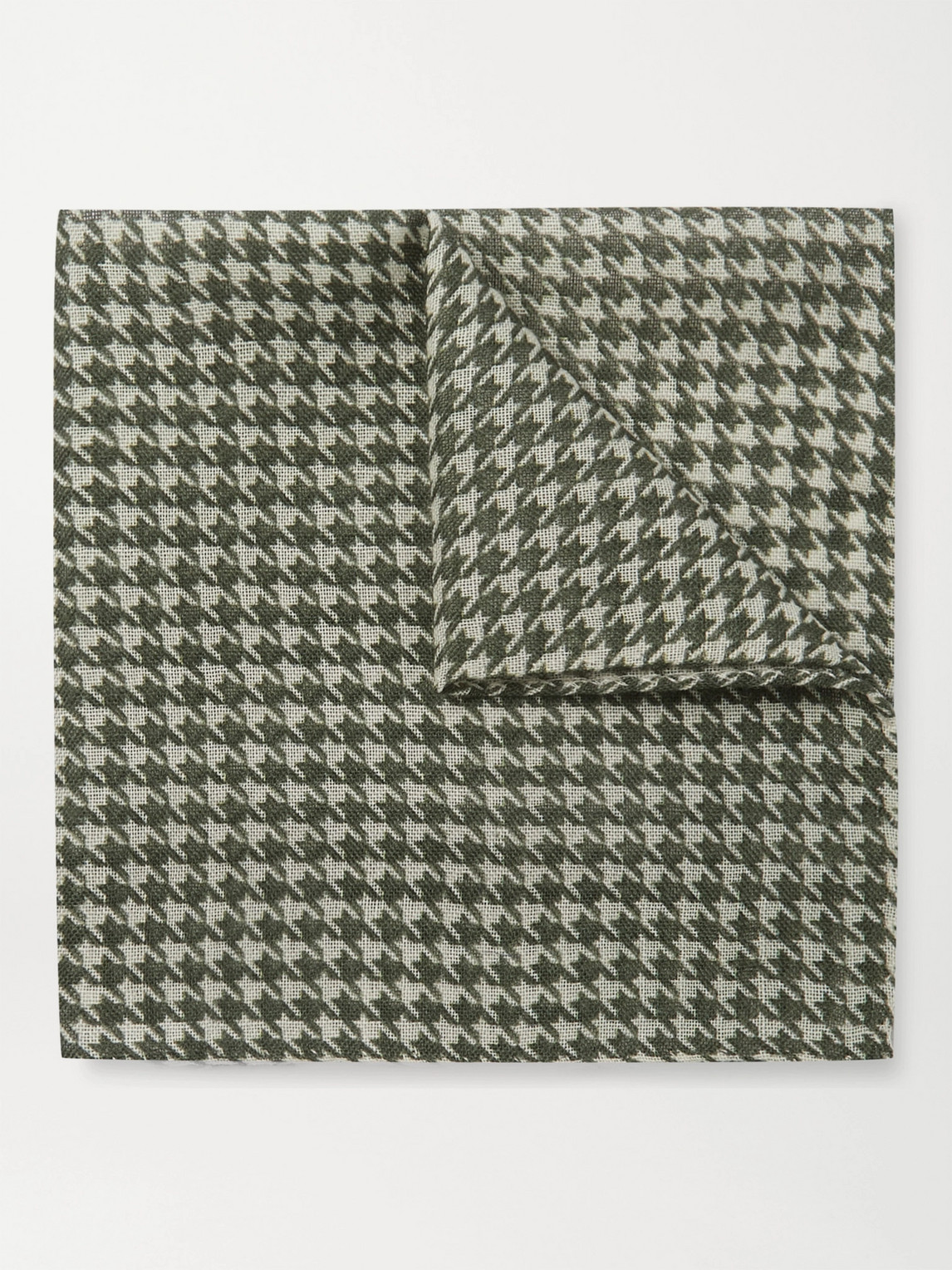 Anderson & Sheppard Houndstooth Wool And Silk-blend Pocket Square In Green