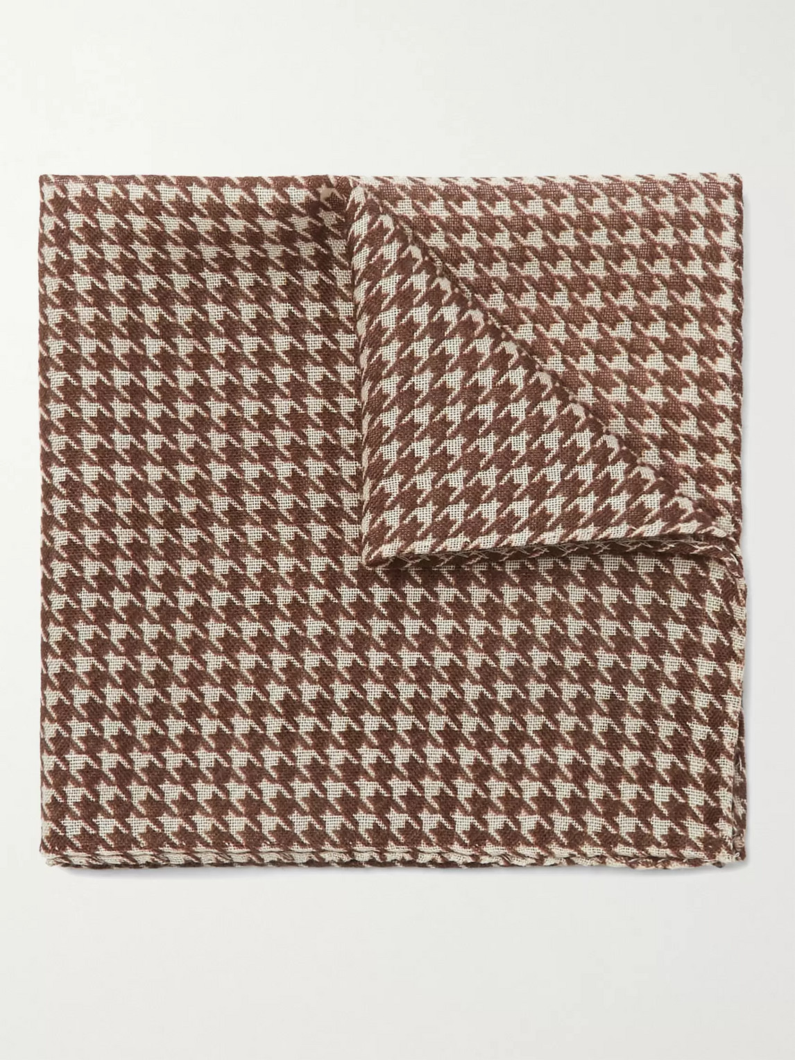 Anderson & Sheppard Houndstooth Wool And Silk-blend Pocket Square In Burgundy