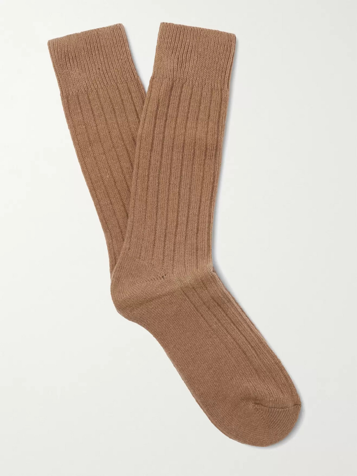 Anderson & Sheppard Ribbed Wool-blend Socks In Brown