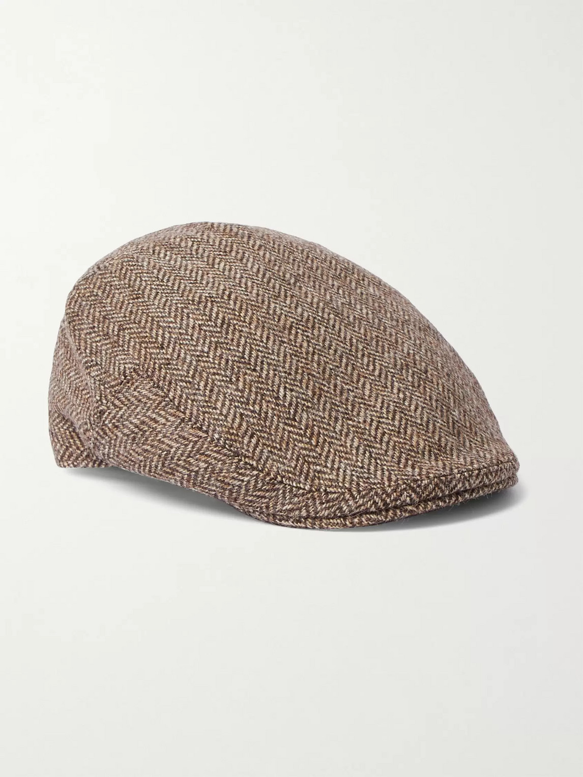 Anderson & Sheppard Herringbone Wool-tweed Flat Cap In Brown
