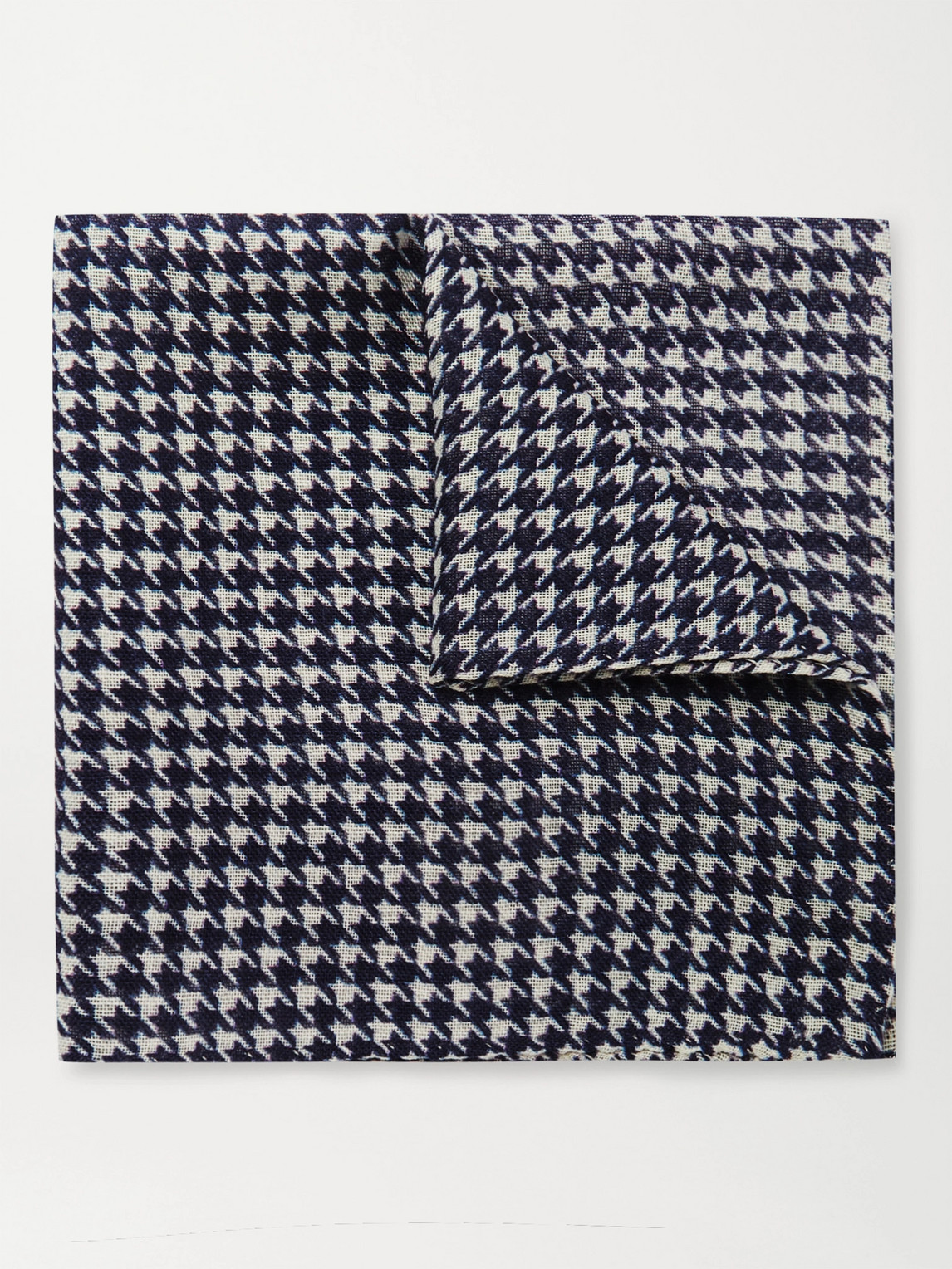 Anderson & Sheppard Houndstooth Wool And Silk-blend Pocket Square In Blue