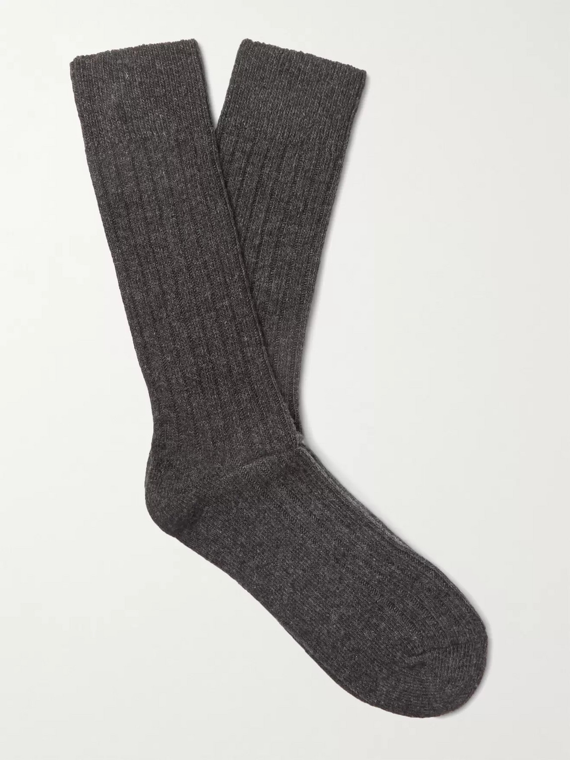 Anderson & Sheppard Ribbed Wool-blend Socks In Gray