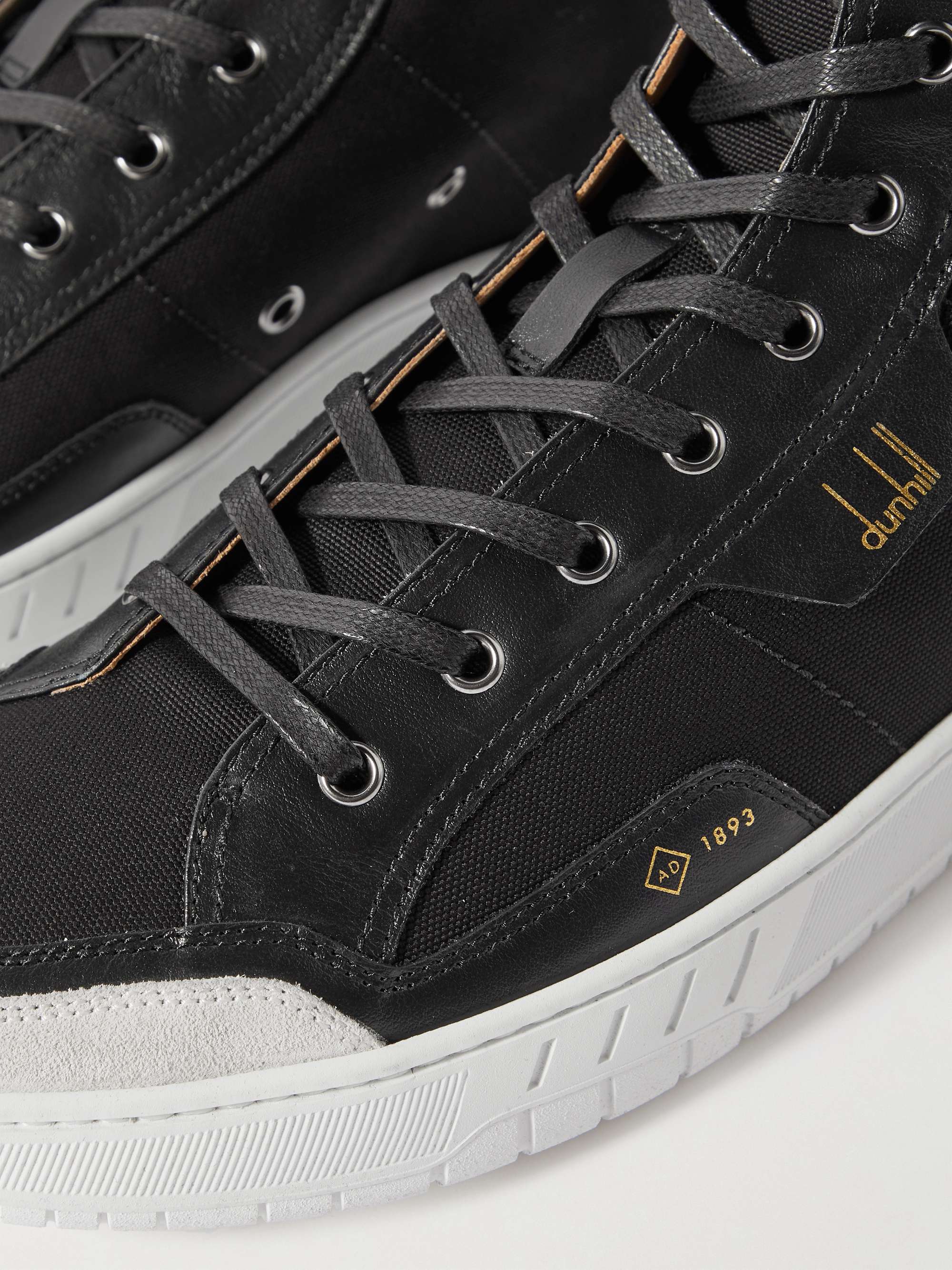 DUNHILL Court Leather- and Suede-Trimmed Canvas High-Top Sneakers