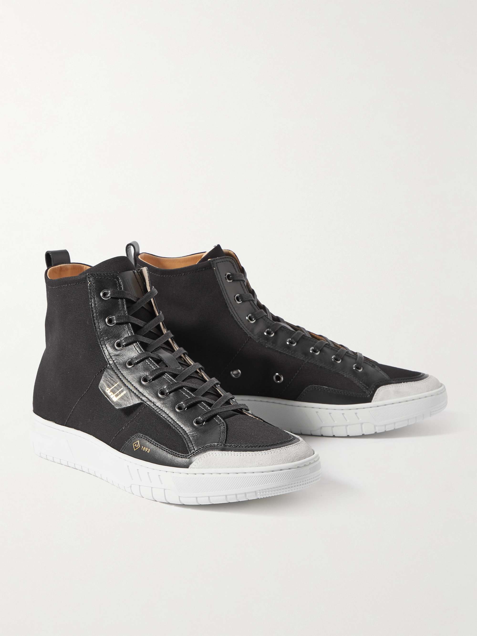 DUNHILL Court Leather- and Suede-Trimmed Canvas High-Top Sneakers