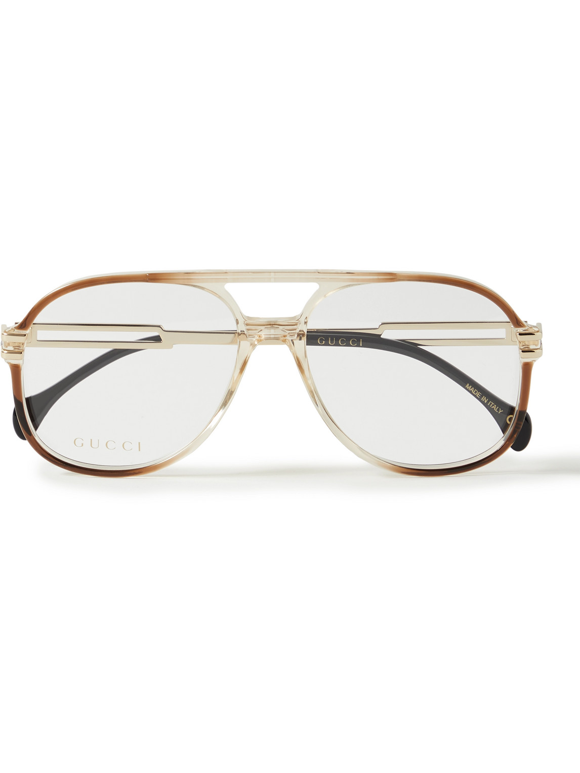 GUCCI AVIATOR-STYLE ACETATE AND GOLD-TONE OPTICAL GLASSES