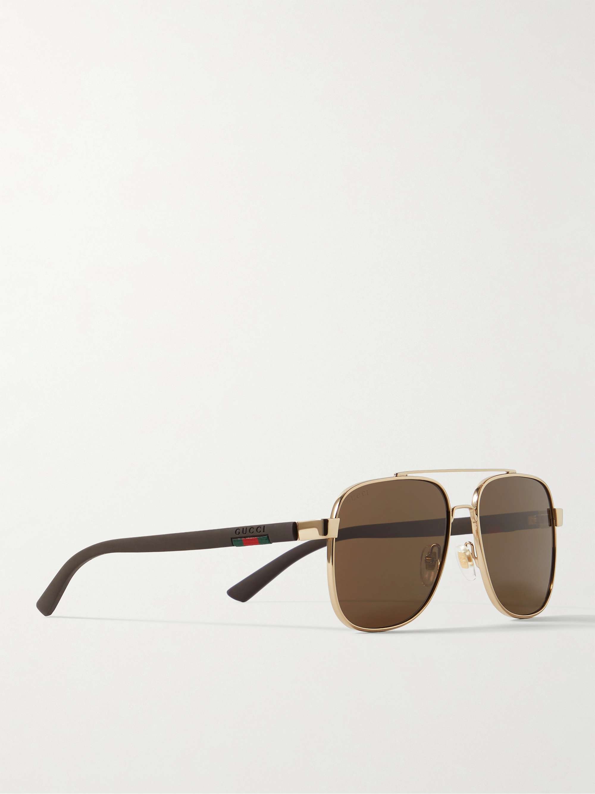 GUCCI EYEWEAR Aviator-Style Gold-Tone and Rubber Sunglasses
