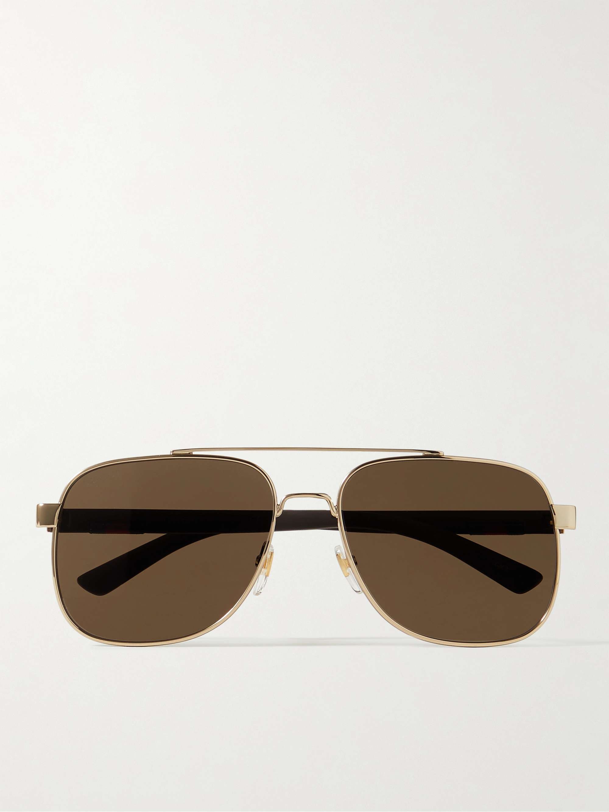 GUCCI EYEWEAR Aviator-Style Gold-Tone and Rubber Sunglasses