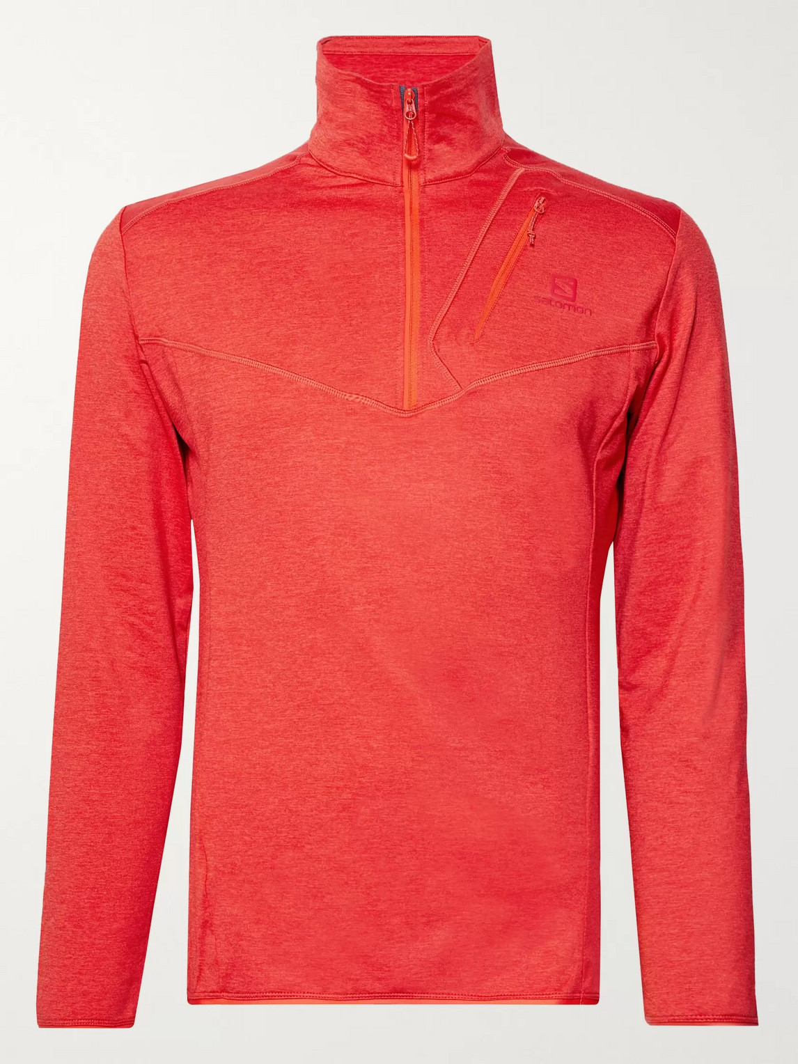 Salomon Discovery Mélange Stretch-jersey Half-zip Mid-layer In Orange