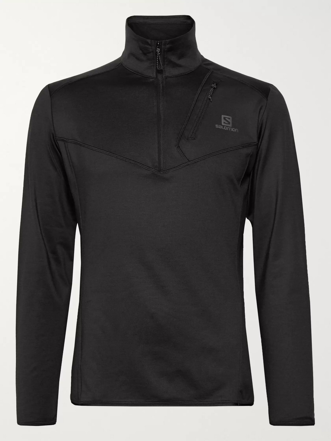 Salomon Discovery Stretch-jersey Half-zip Mid-layer In Black